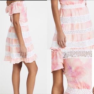 Gorgeous $350 Temptation Positano Linen Pink Tie Dye Off Shoulder Lace Dress